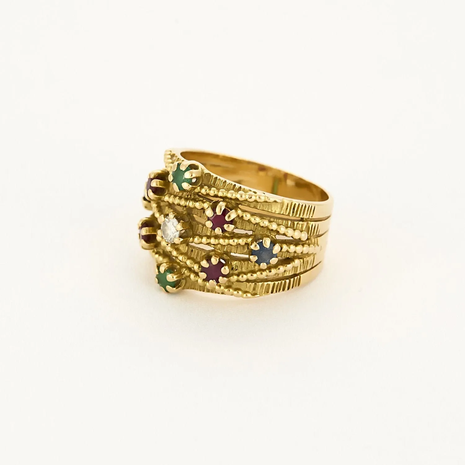 Bague bandeau mouvementée, or jaune, rubis, émeraudes et saphirs sold by 58 Facettes product image thumbnail 3