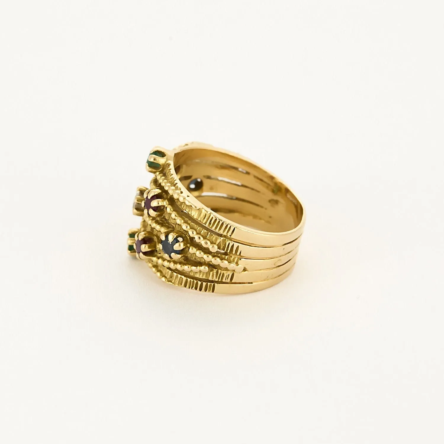 Bague bandeau mouvementée, or jaune, rubis, émeraudes et saphirs sold by 58 Facettes product image thumbnail 4