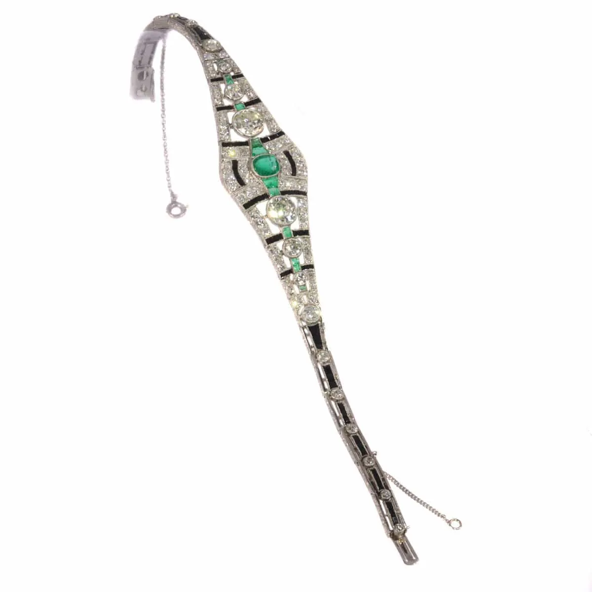 Bracelet Art déco sophistiqué en platine : diamants, émeraudes et onyx sold by 58 Facettes product image thumbnail 4