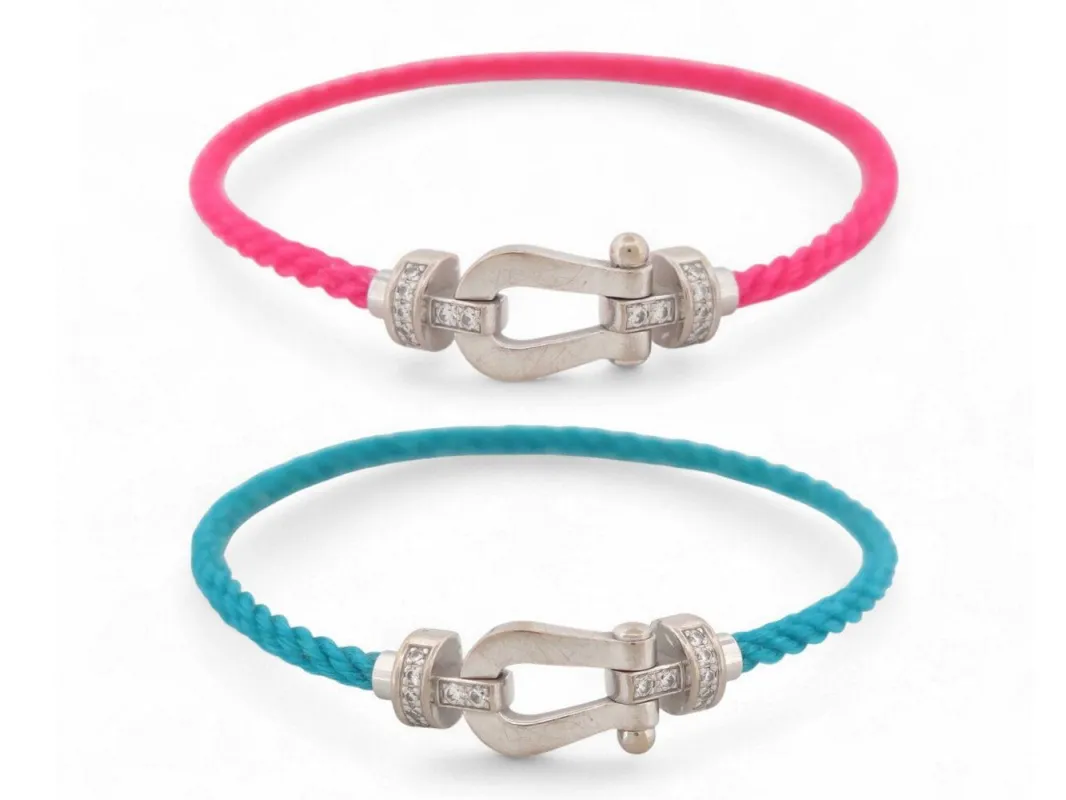 bracelet FRED force 10 moyen 0b0077 t15 or blanc 18k 34 diamants 2 cables sold by 58 Facettes