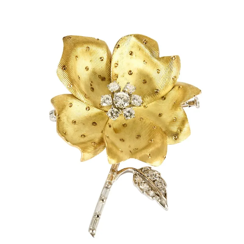 Broche Fleur en Or jaune, or blanc et diamant sold by 58 Facettes