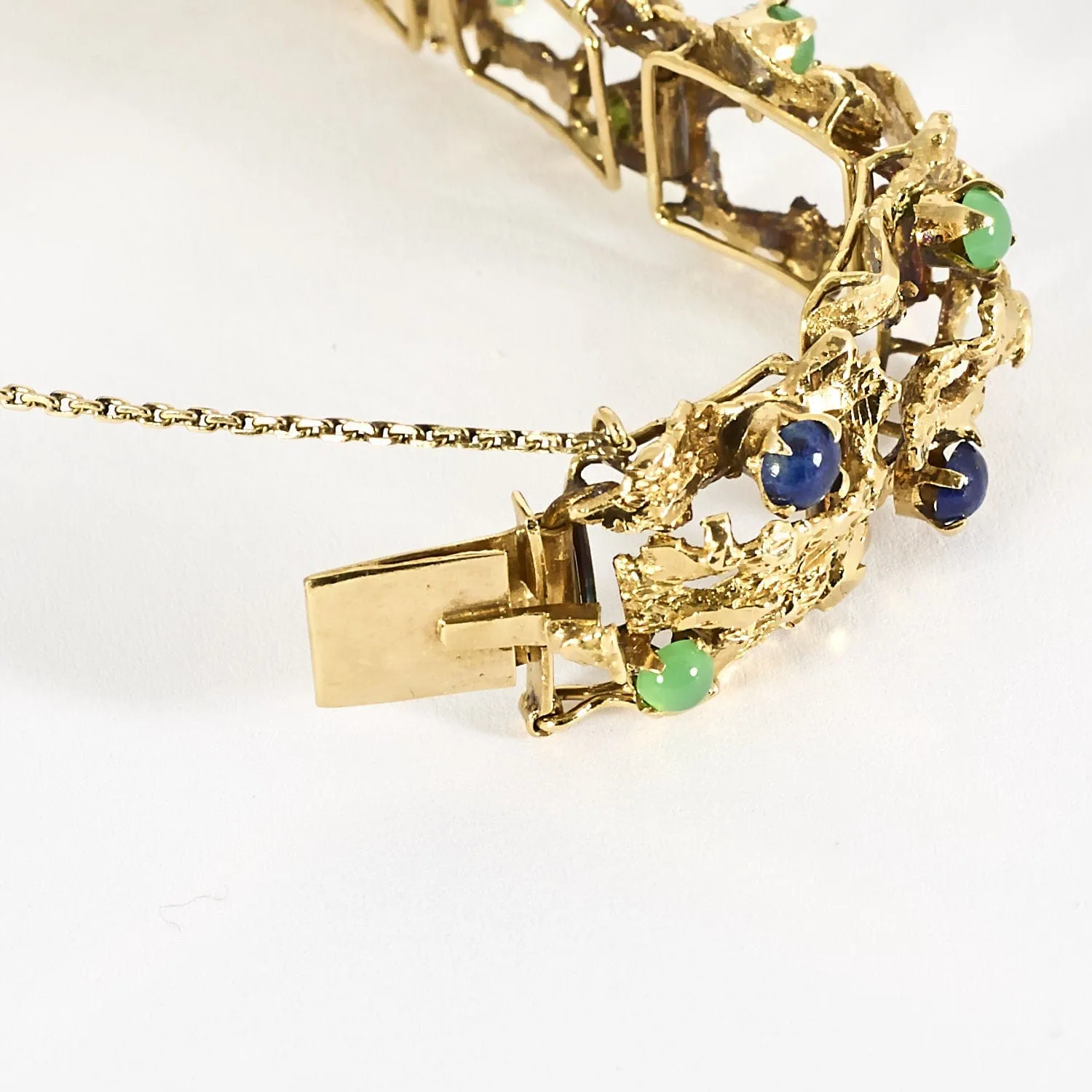 Bracelet moderniste en or jaune, chrysoprase et lapis-lazuli sold by 58 Facettes product image thumbnail 3