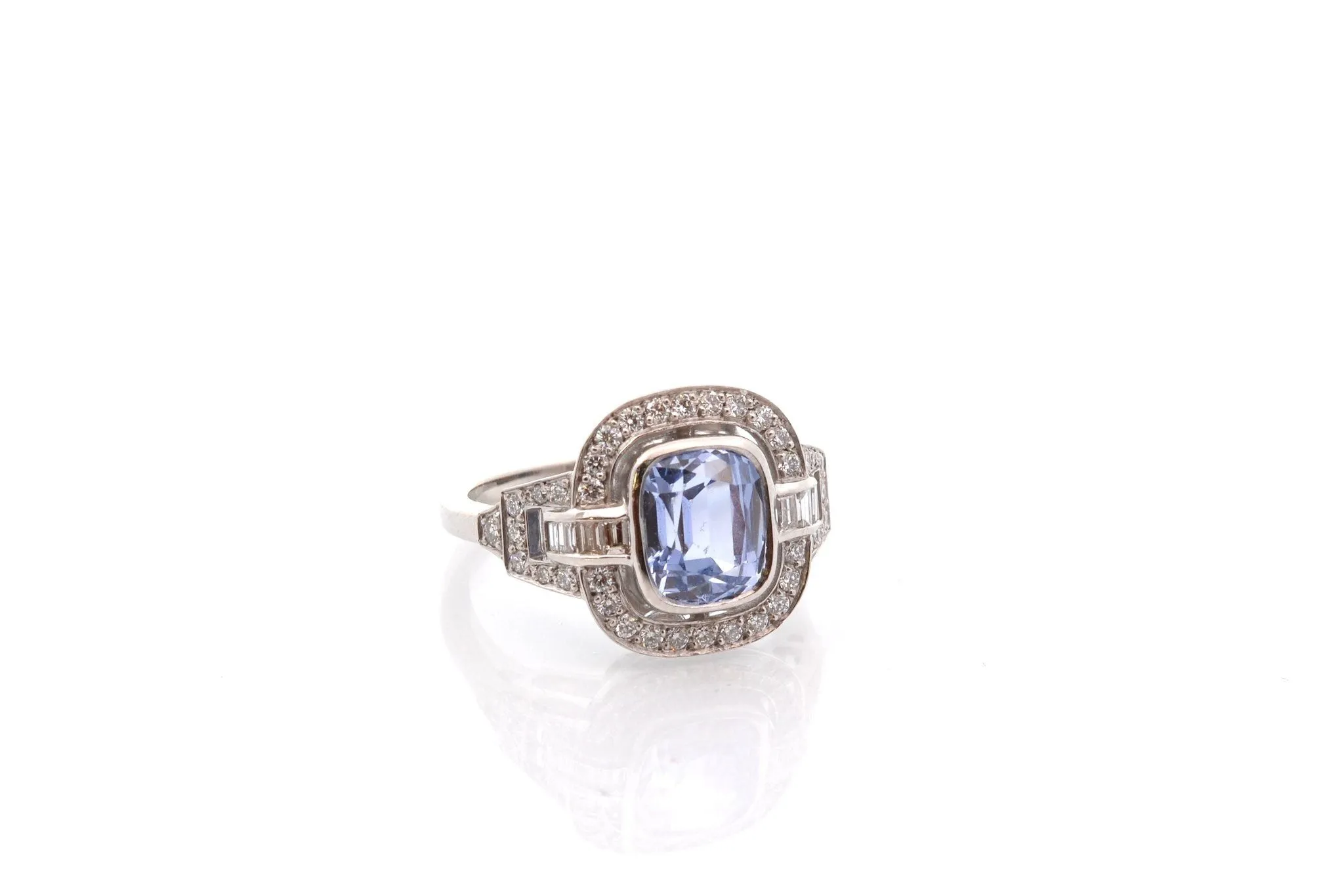 Bague vintage en platine avec saphir de Ceylan et diamants sold by 58 Facettes product image thumbnail 3