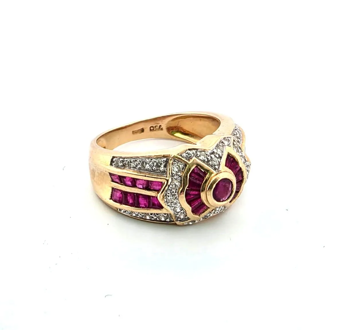 Bague en or jaune massif 18 carats avec diamants et rubis sold by 58 Facettes product image thumbnail 5