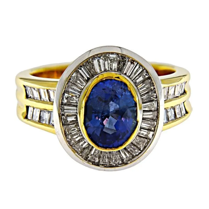 Bague en or jaune et blanc avec saphir de 2,05 ct et diamants sold by 58 Facettes