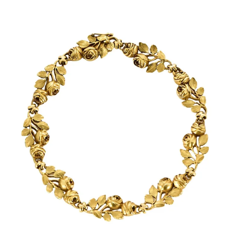 Bracelet en or jaune à motif de fleurs et de feuilles ciselées sold by 58 Facettes