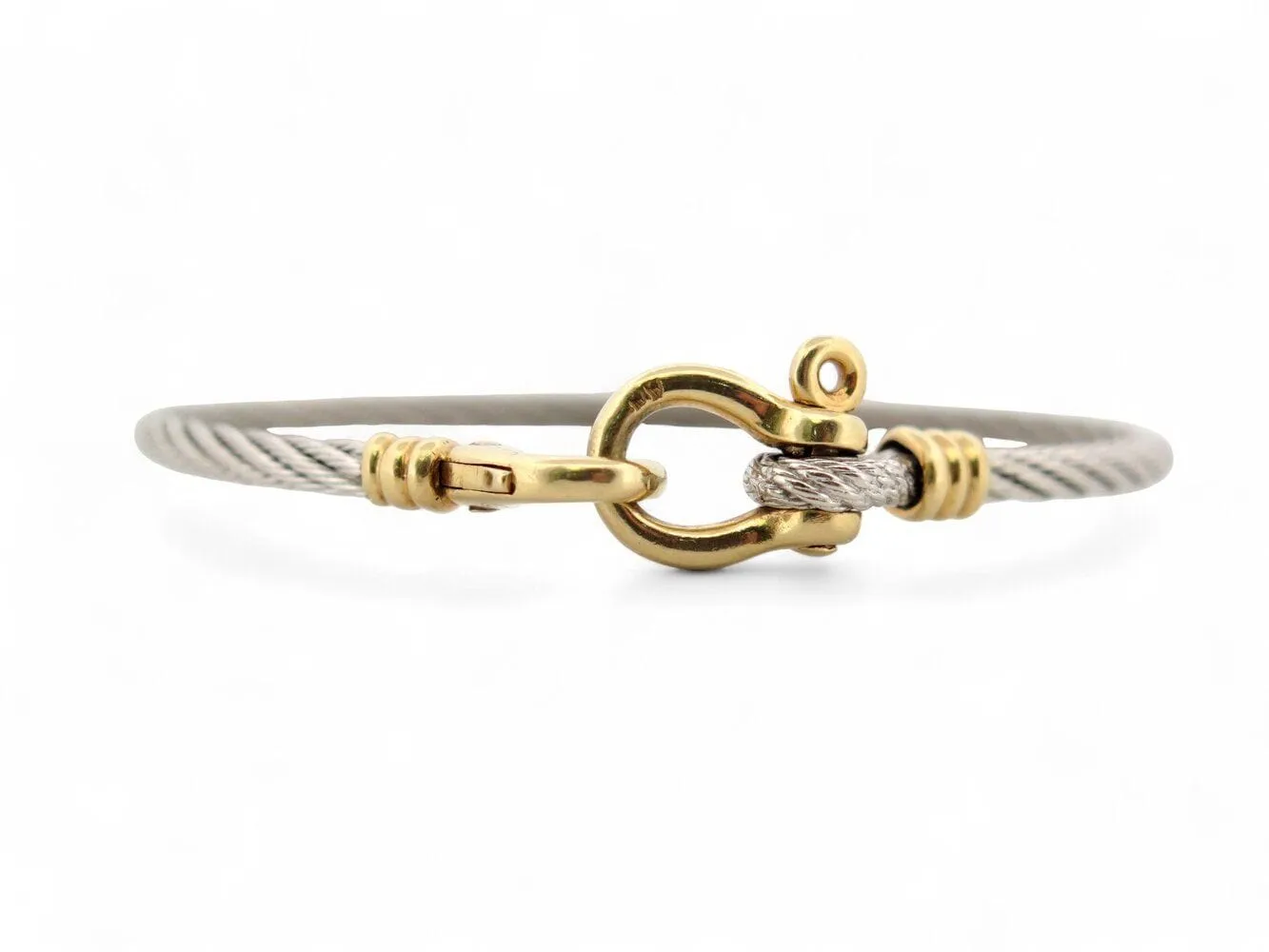 vintage bracelet FRED force 10 t17 cable en acier & manille or jaune 18k sold by 58 Facettes product image thumbnail 3