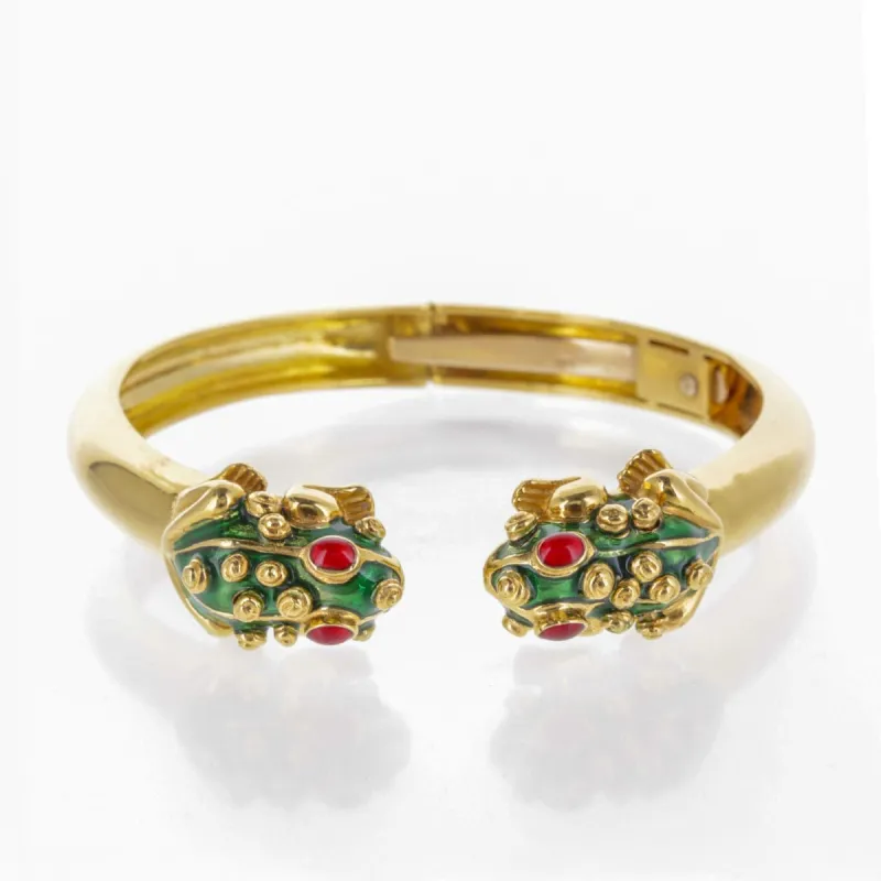 Bracelet vintage motifs grenouilles en or jaune 18 K et émail vert sold by 58 Facettes