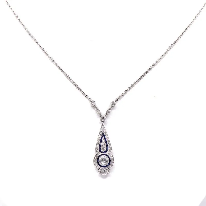 Pendentif Art Déco Ecliptis platine, diamants, saphirs sold by 58 Facettes