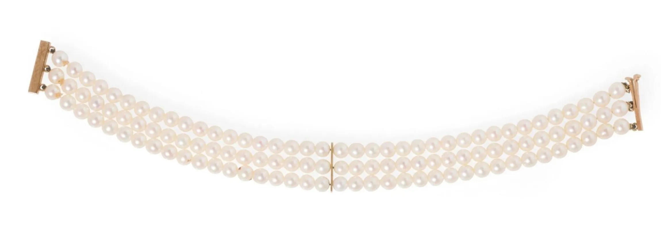 Bracelet 3 rangs perles de cuture Akoya, monture or jaune sold by 58 Facettes