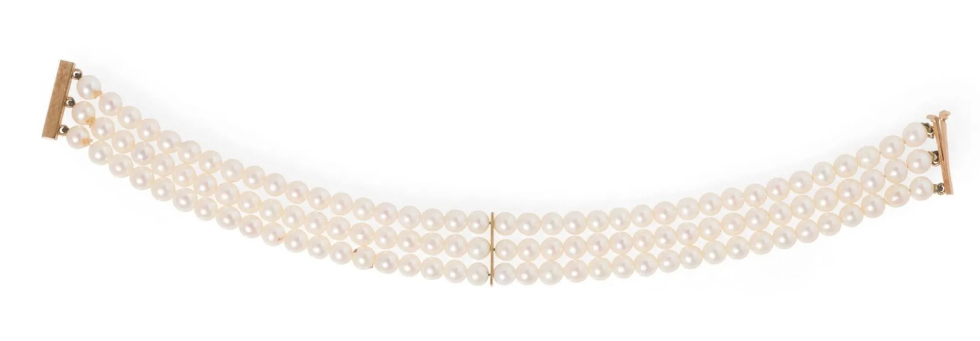 Bracelet 3 rangs perles de cuture Akoya, monture or jaune sold by 58 Facettes