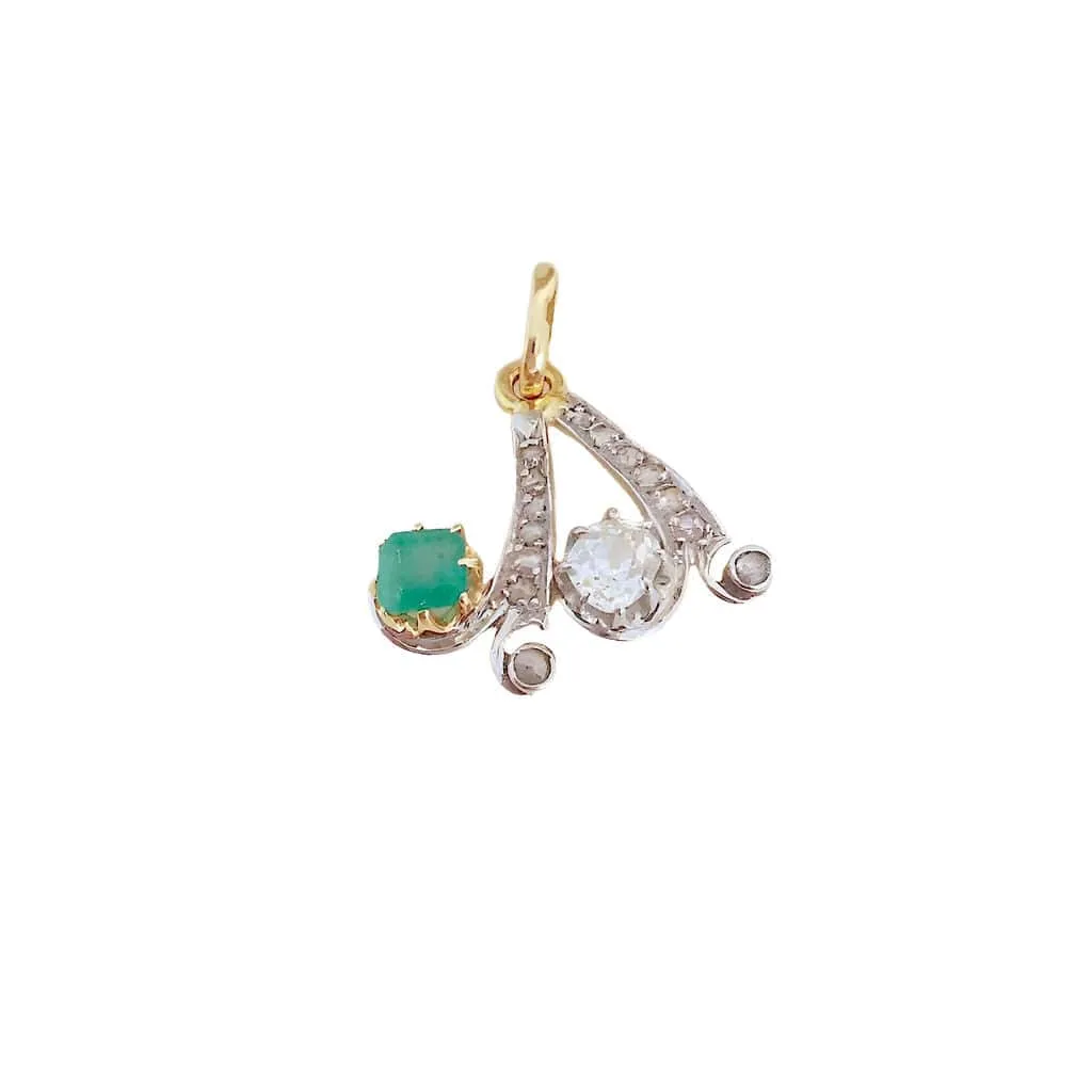 Pendentif Belle Époque émeraude et diamants sur or jaune et platine sold by 58 Facettes