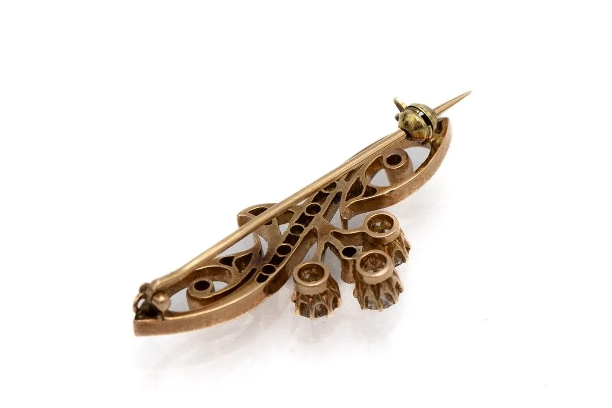 Broche ancienne en or jaune avec diamants de 0,85 carat de style Art Nouveau sold by 58 Facettes product image thumbnail 3
