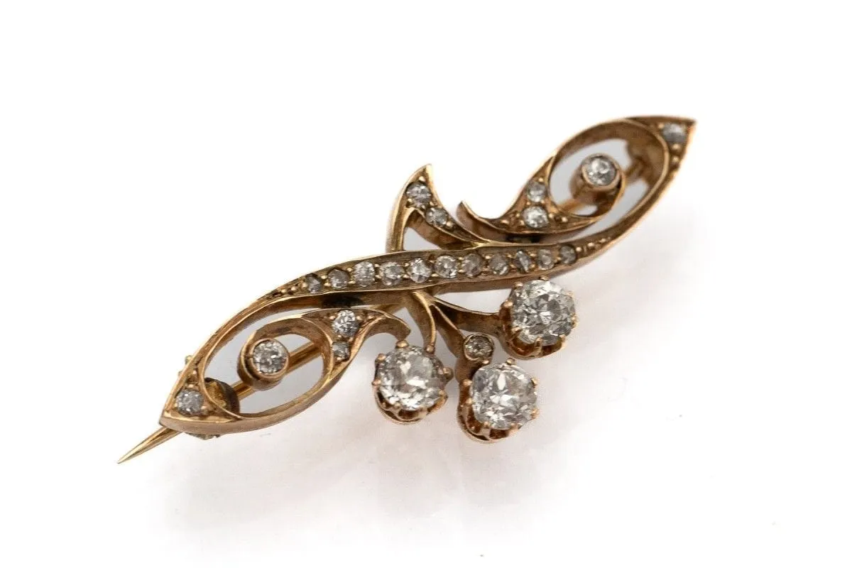 Broche ancienne en or jaune avec diamants de 0,85 carat de style Art Nouveau sold by 58 Facettes product image thumbnail 5