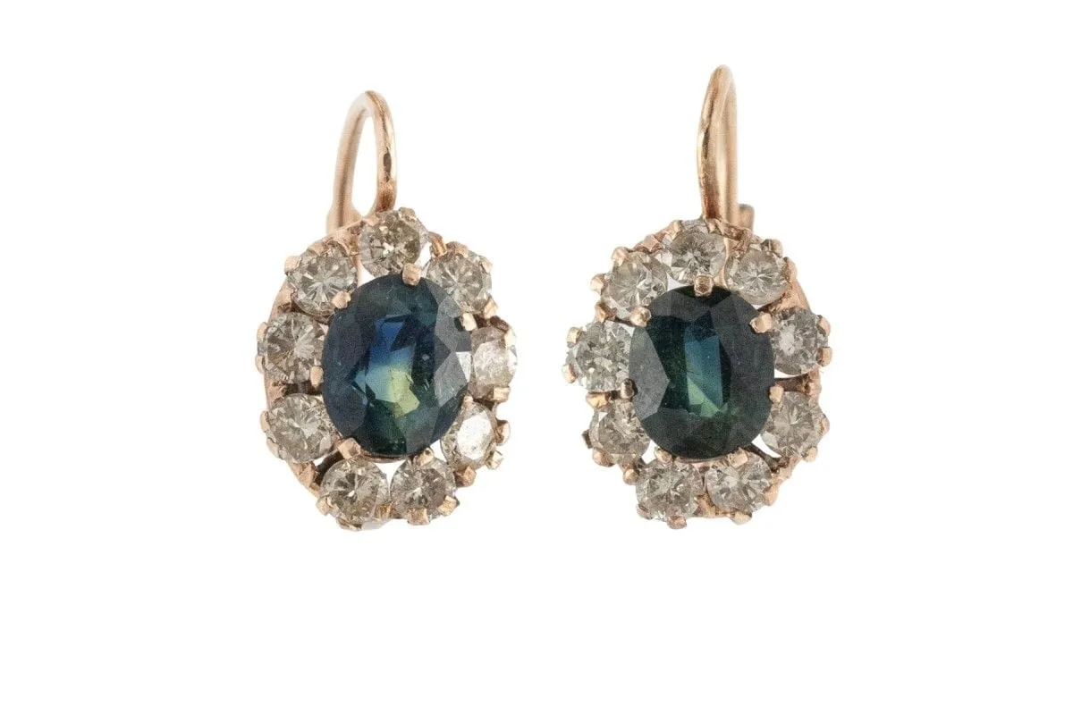 Boucles d'oreilles anciennes en or avec saphirs et diamants, milieu du XXe siècle sold by 58 Facettes