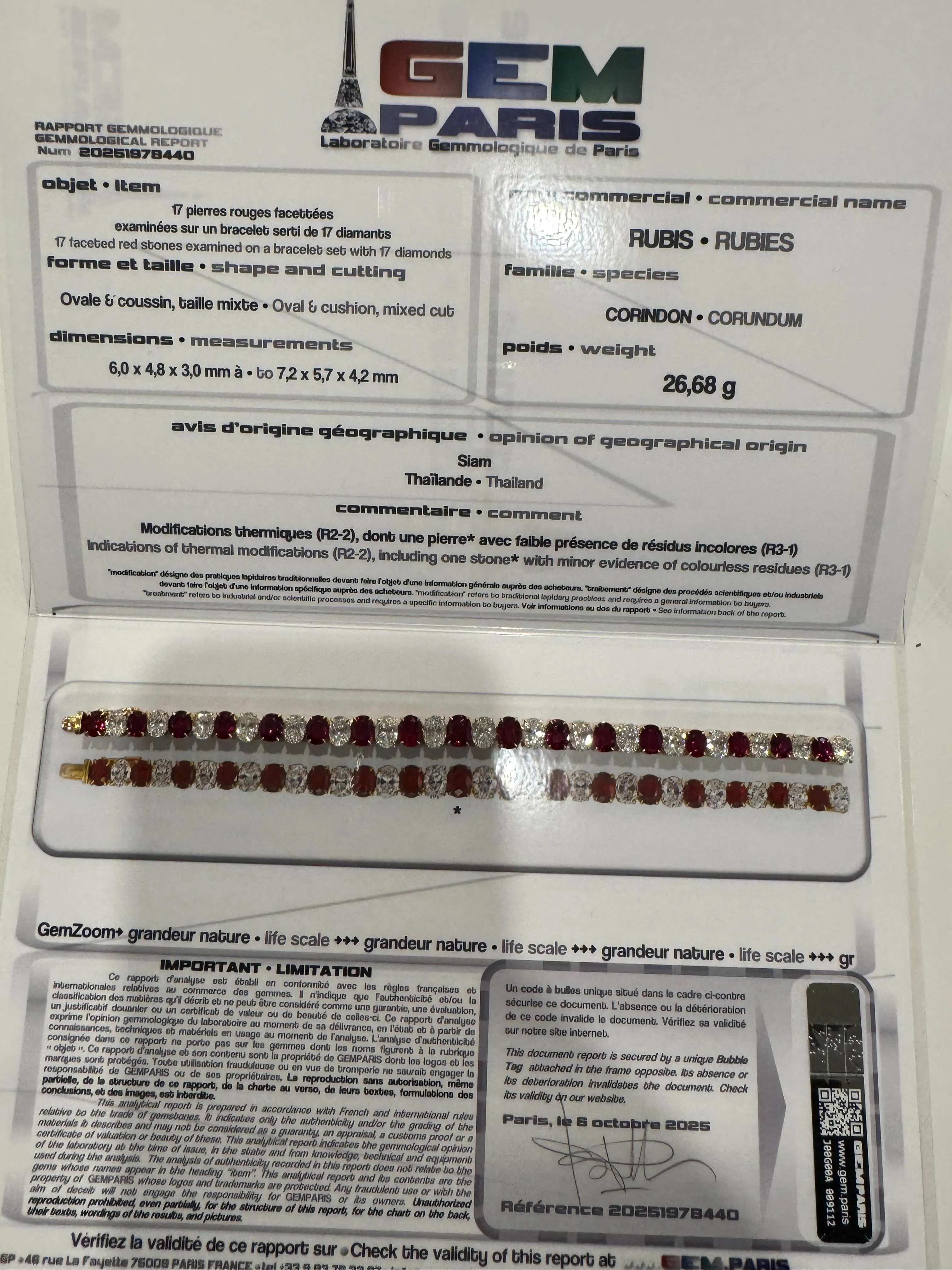 Certificat GEM Paris Bracelet VCA 17 rubis sold by 58 Facettes