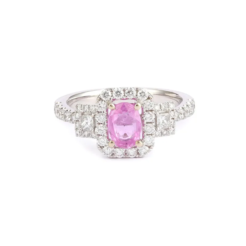 Bague Saphir Rose Diamants Or Gris 18 Carats sold by 58 Facettes