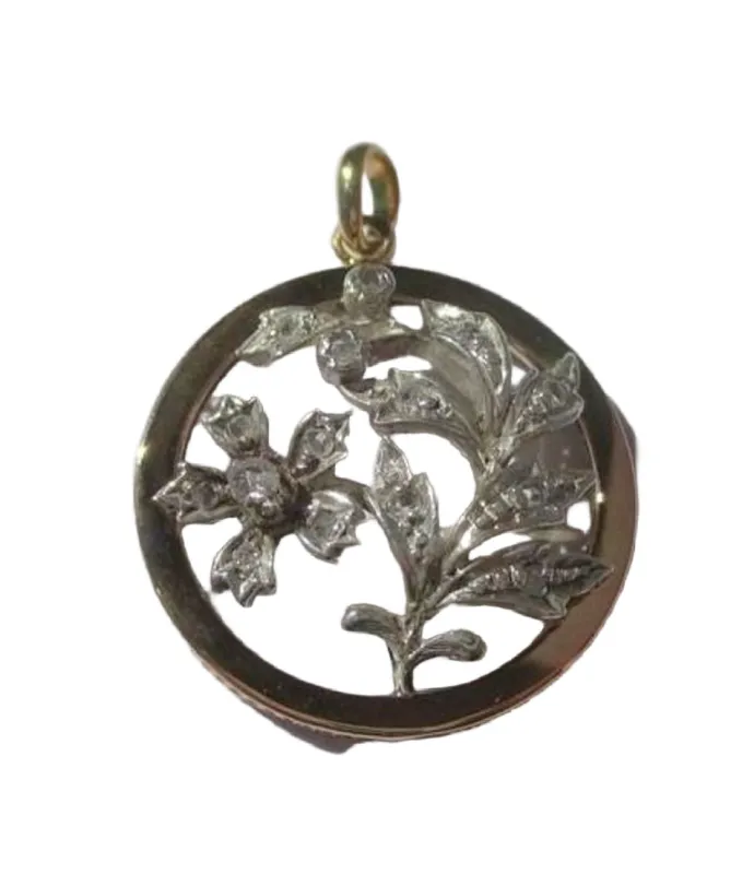 Pendentif Art Nouveau fleur Diamants Or rose et argent sold by 58 Facettes