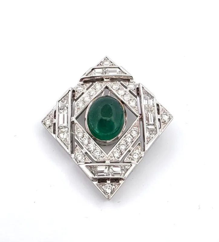 Pendentif en or blanc avec émeraude et diamants sold by 58 Facettes