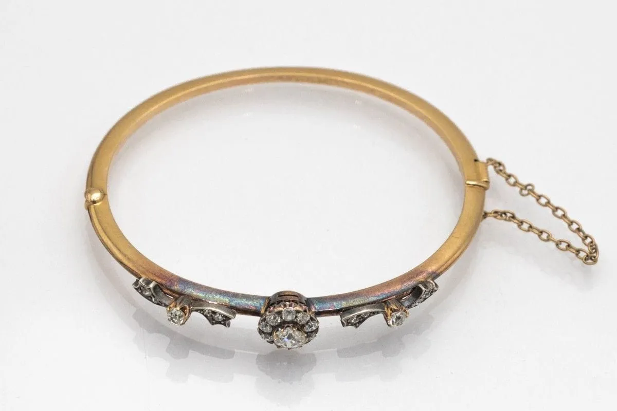 Bracelet ancien en or jaune et argent avec diamants 1,40 ct sold by 58 Facettes product image thumbnail 5