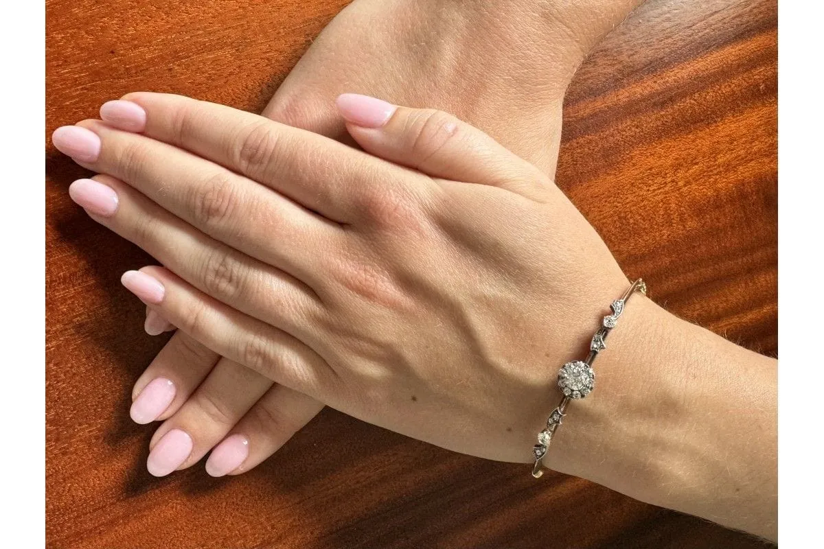 Bracelet ancien en or jaune et argent avec diamants 1,40 ct sold by 58 Facettes product image thumbnail 2