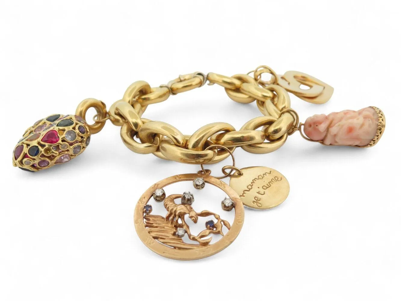bracelet gourmette breloques coeur zodiac t18 or jaune 18k 90.5gr charms sold by 58 Facettes product image thumbnail 2