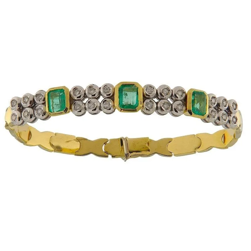 Bracelet en or jaune et blanc avec émeraudes et diamants sold by 58 Facettes