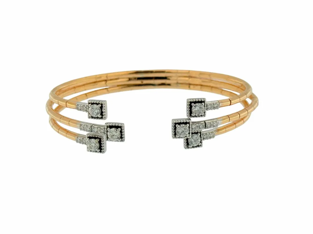 Bracelet manchette or rose et or blanc, diamants naturels sold by 58 Facettes