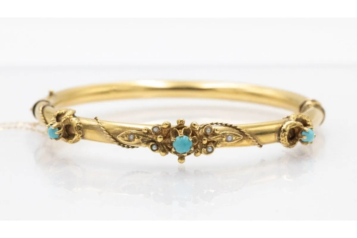 Bracelet en or jaune avec turquoises et perles, début du XXe siècle sold by 58 Facettes