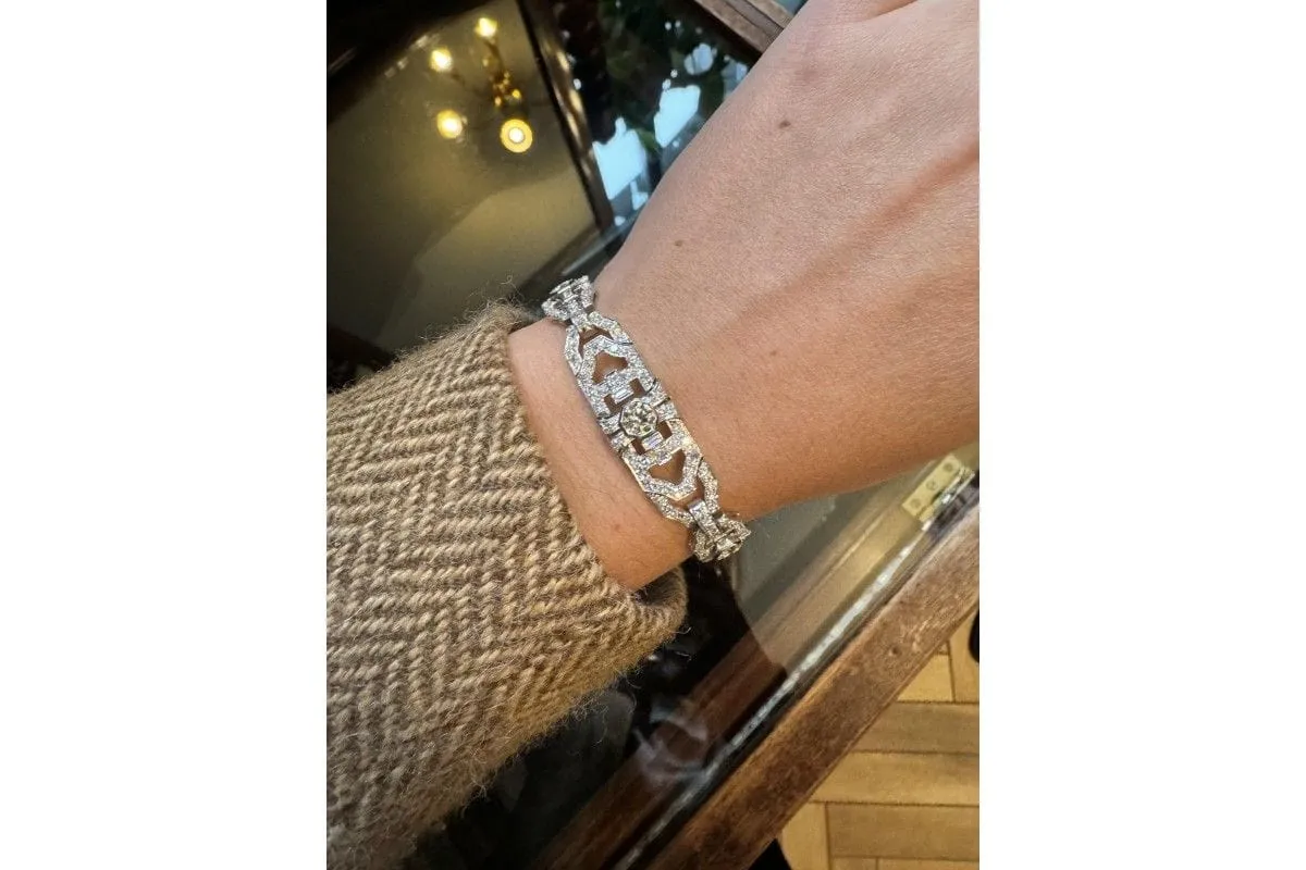 Bracelet Art Déco unique en platine avec diamants sold by 58 Facettes product image thumbnail 2