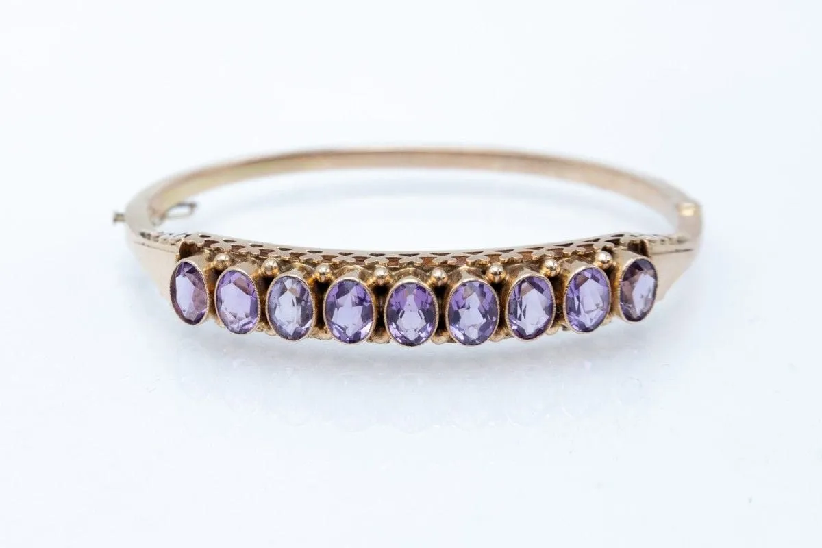 Bracelet rigide en or jaune avec améthystes, Pays-Bas, milieu du XXe siècle made by 58 Facettes