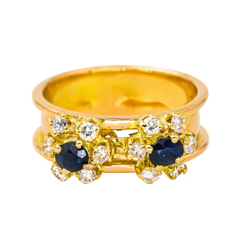 Bague  Bandeau Or jaune Saphir, Diamant sold by 58 Facettes