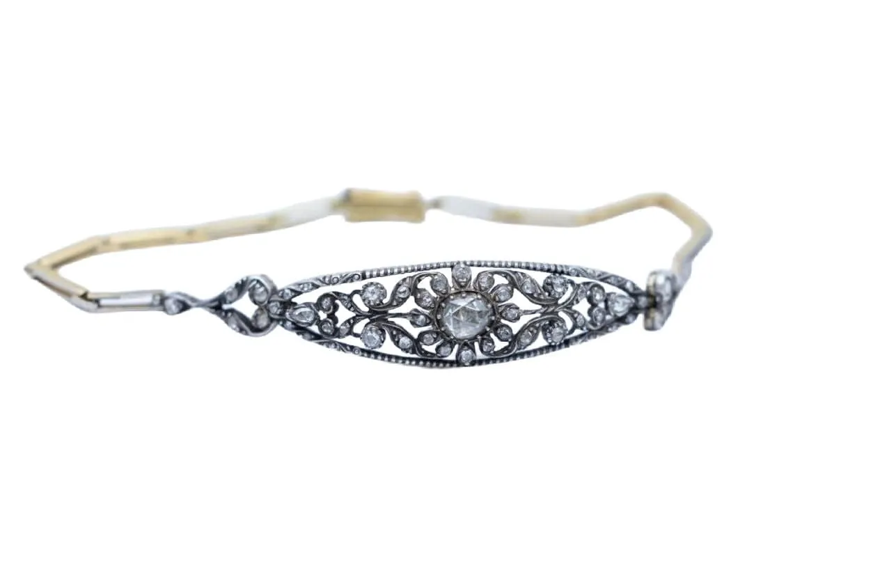 Bracelet Art Nouveau en or jaune avec diamants taille rose sold by 58 Facettes