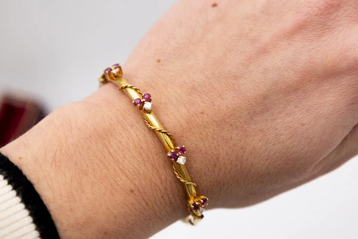 Bracelet Art nouveau rigide en or jaune 14 carats, rubis et diamants sold by 58 Facettes product image thumbnail 2