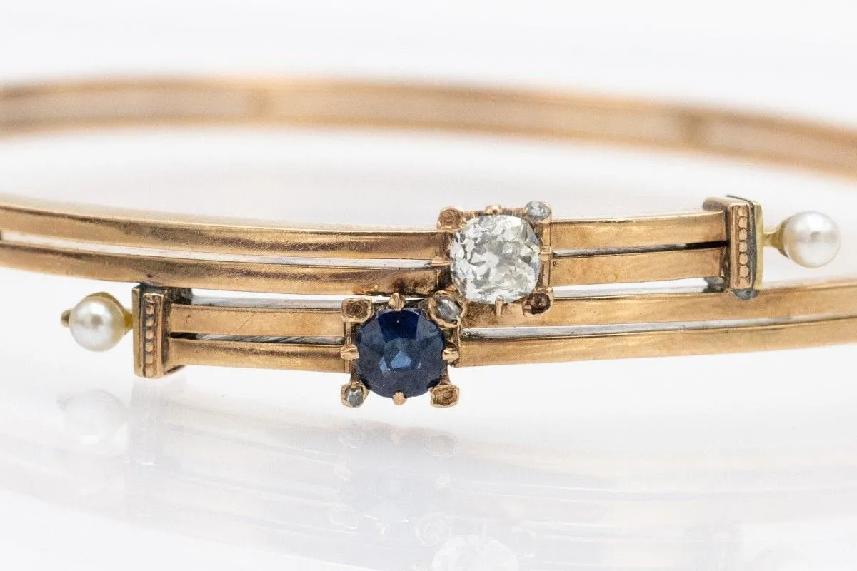 Bracelet Art Nouveau en or avec diamant et saphir sold by 58 Facettes product image thumbnail 2