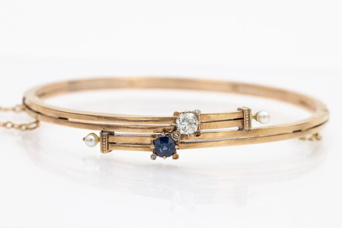 Bracelet Art Nouveau en or avec diamant et saphir sold by 58 Facettes