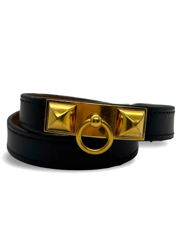 Bracelet double tour Hermès Rivale plaqué or sold by 58 Facettes