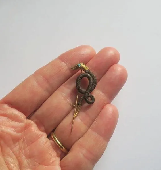 Broche Serpent Cheveux or rose , turquoise XIXe siècle sold by 58 Facettes product image thumbnail 3