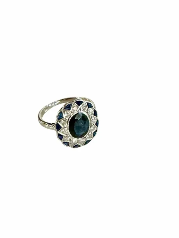 Bague Art Deco en Or, Platine, Saphir et Diamants sold by 58 Facettes