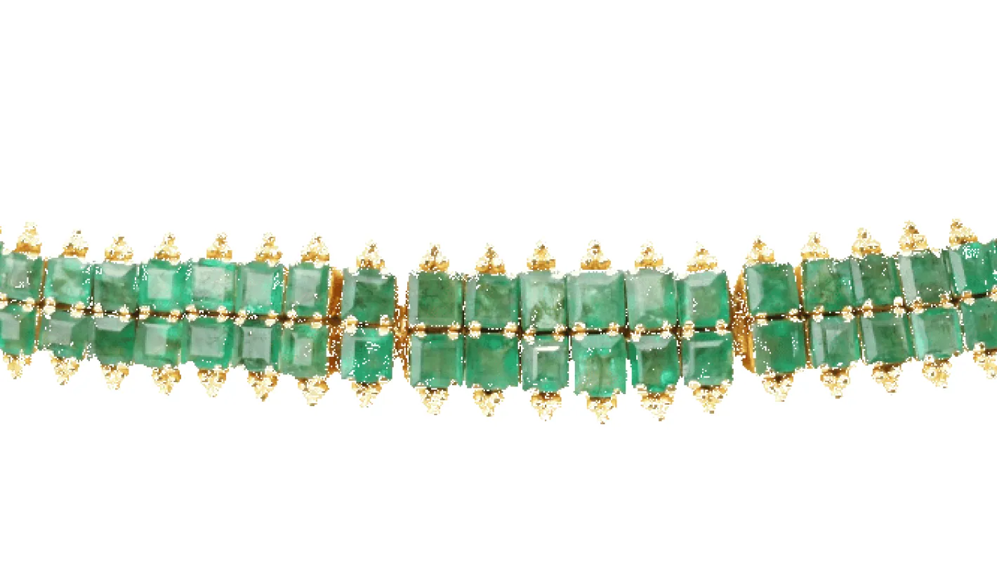 Bracelet souple ancien en or jaune et émeraudes sold by 58 Facettes