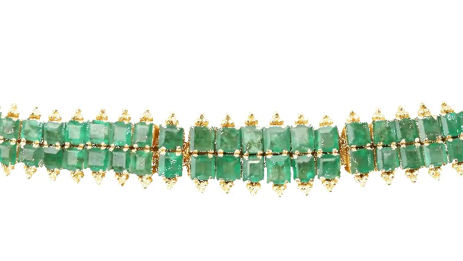 Bracelet souple ancien en or jaune et émeraudes sold by 58 Facettes