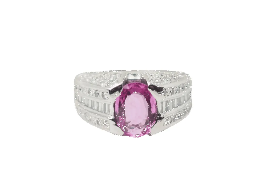 Bague jonc en or blanc, saphir rose et diamants sold by 58 Facettes