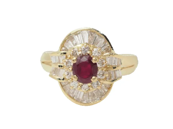 Bague jupe en or jaune 18 ct avec rubis et diamants sold by 58 Facettes