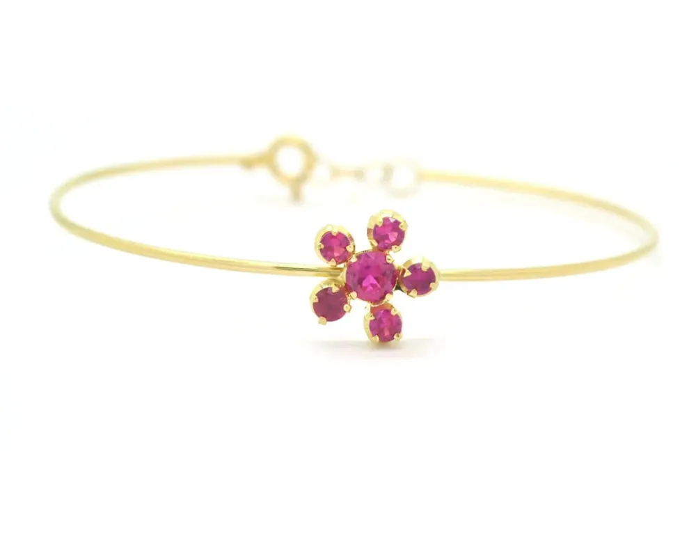 Bracelet rigide en or jaune avec rubis synthétiques sold by 58 Facettes