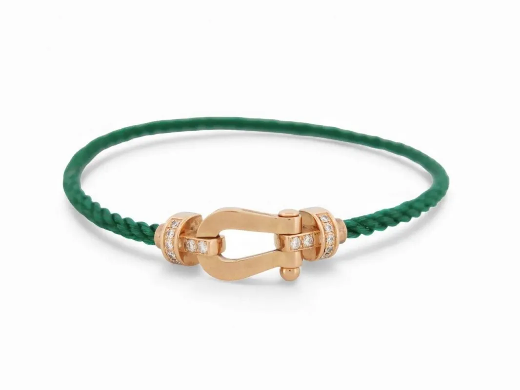 bracelet FRED force 10 mm en or rose 18k + cable acier vert 16.5cm sold by 58 Facettes