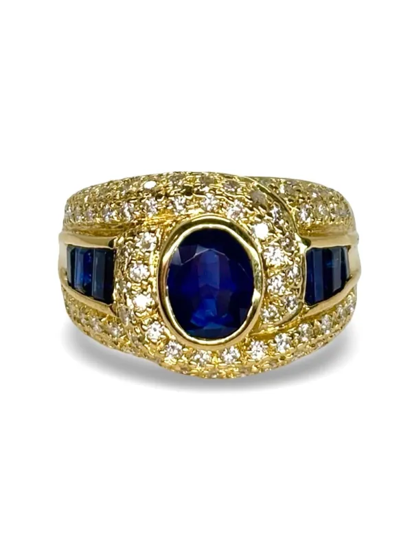 Bague or jaune saphir 2,5 ct et diamants 1 ct sold by 58 Facettes