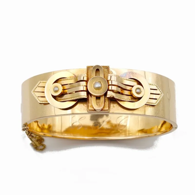 Bracelet Napoléon III "boucle" or jaune, perles - Vers 1860-1870 sold by 58 Facettes