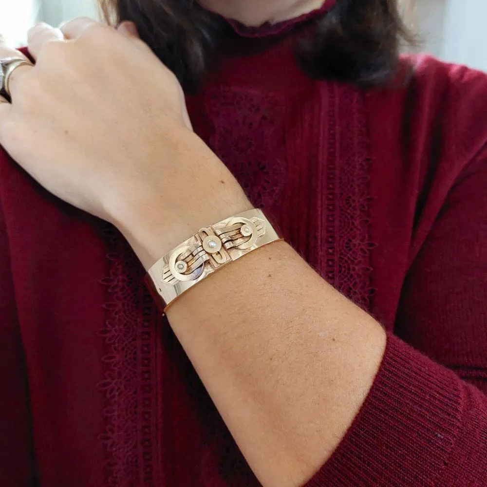 Bracelet Napoléon III "boucle" or jaune, perles - Vers 1860-1870 sold by 58 Facettes product image thumbnail 2