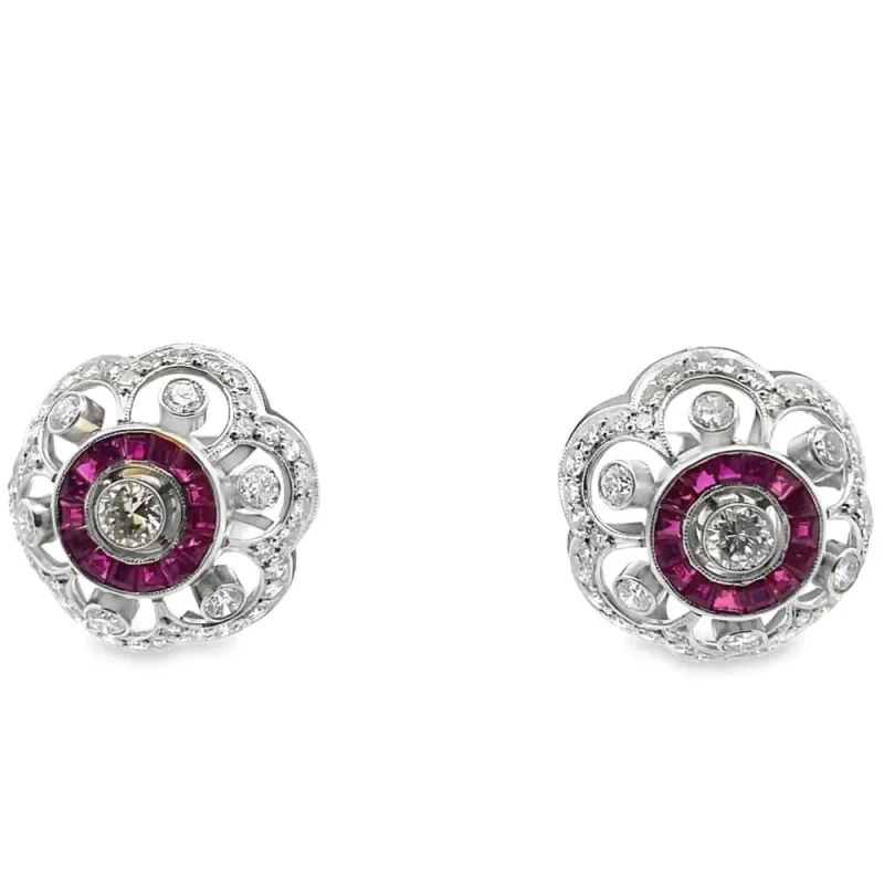 Platinumad - Boucles d’oreilles en platine, or jaune 14 carats, rubis et diamants made by 58 Facettes