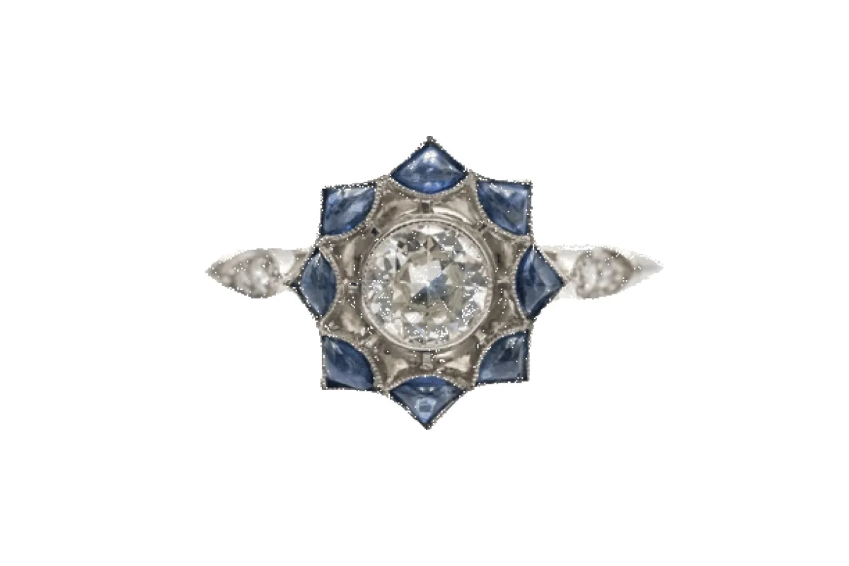 Old platinum ring with diamonds and sapphires, first half of the 20th century sold by 58 Facettes